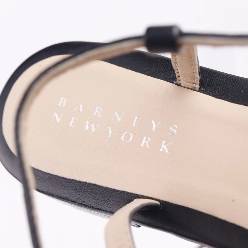 Barneys New York Women Sandal Size 37 6 Black Leather Pearl Thong Slingback Flat